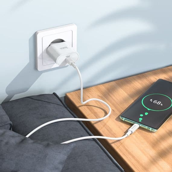 Incarcator casa Hoco C94A, 1 x USB-C PD 20W/3A, cablu Type-C inclus, incarcare rapida, albe 4