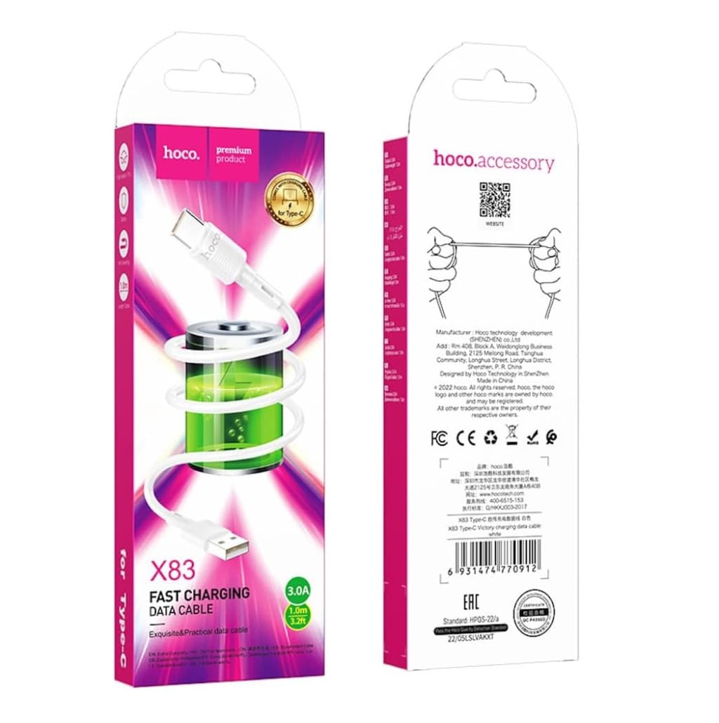 Cablu date si Incarcare Hoco X83, USB to Type-C (USB-C), 1 metru, 60W/3A, negru 4