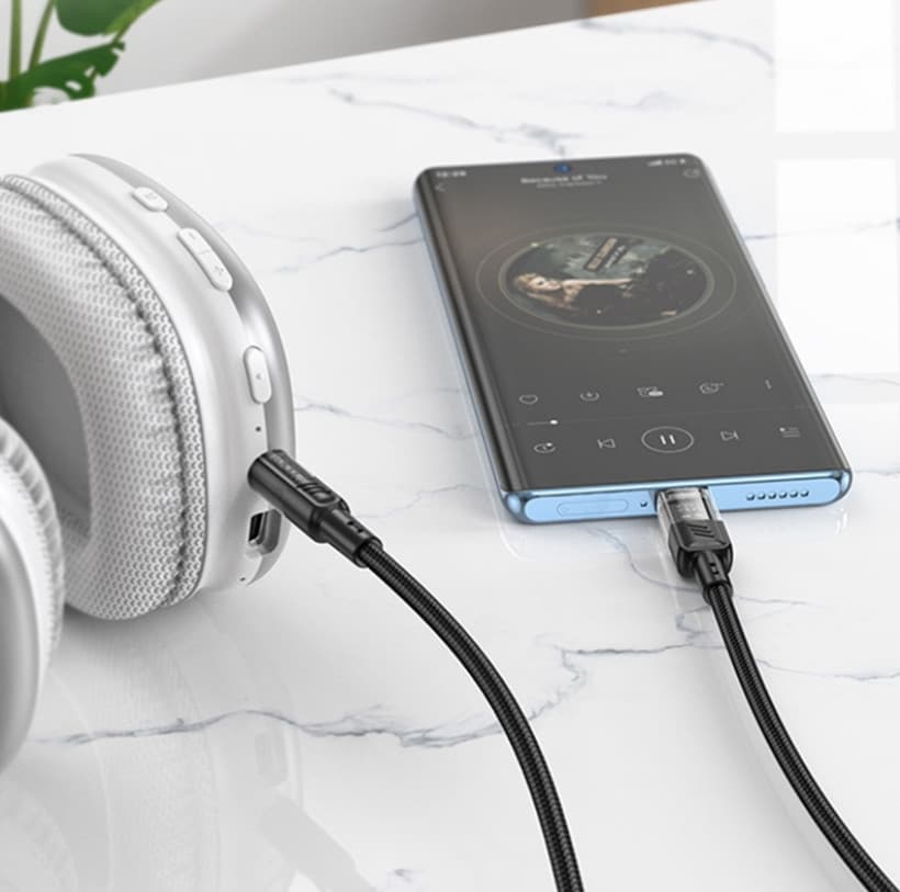 Cablu adaptor Hoco UPA27 Crystal Clear, AUX USB-C / 3,5 mm jack, protectie textila, negru 3