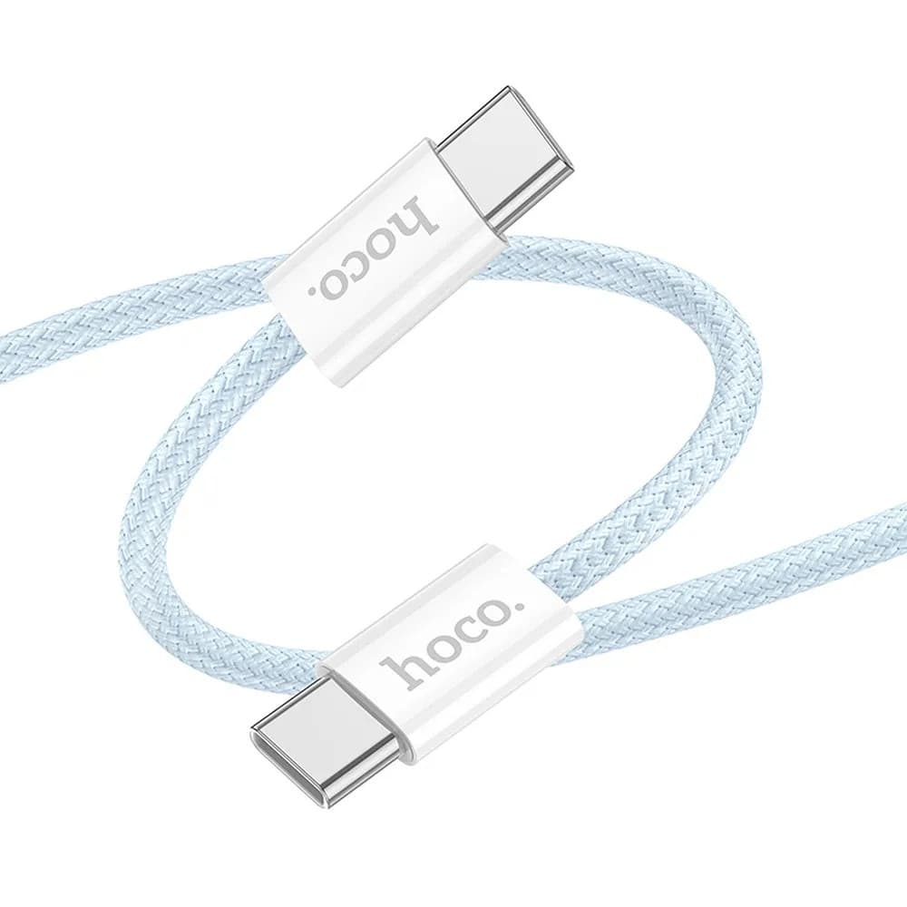 Cablu de date si incarcare HOCO, Type-C to Type-C, 60W, 1 metru, incarcare rapida, imbracat in material textil, albastru 2