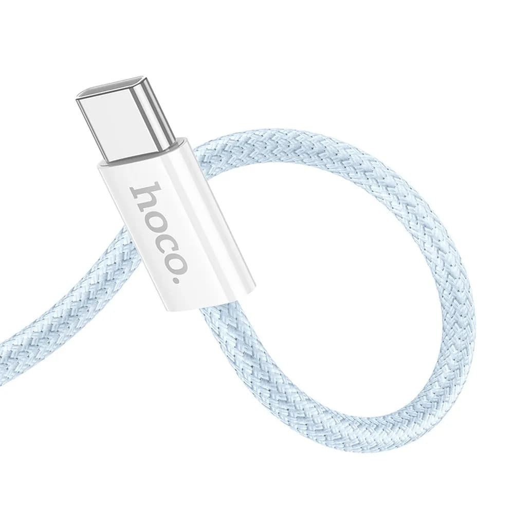 Cablu de date si incarcare HOCO, Type-C to Type-C, 60W, 1 metru, incarcare rapida, imbracat in material textil, albastru 3