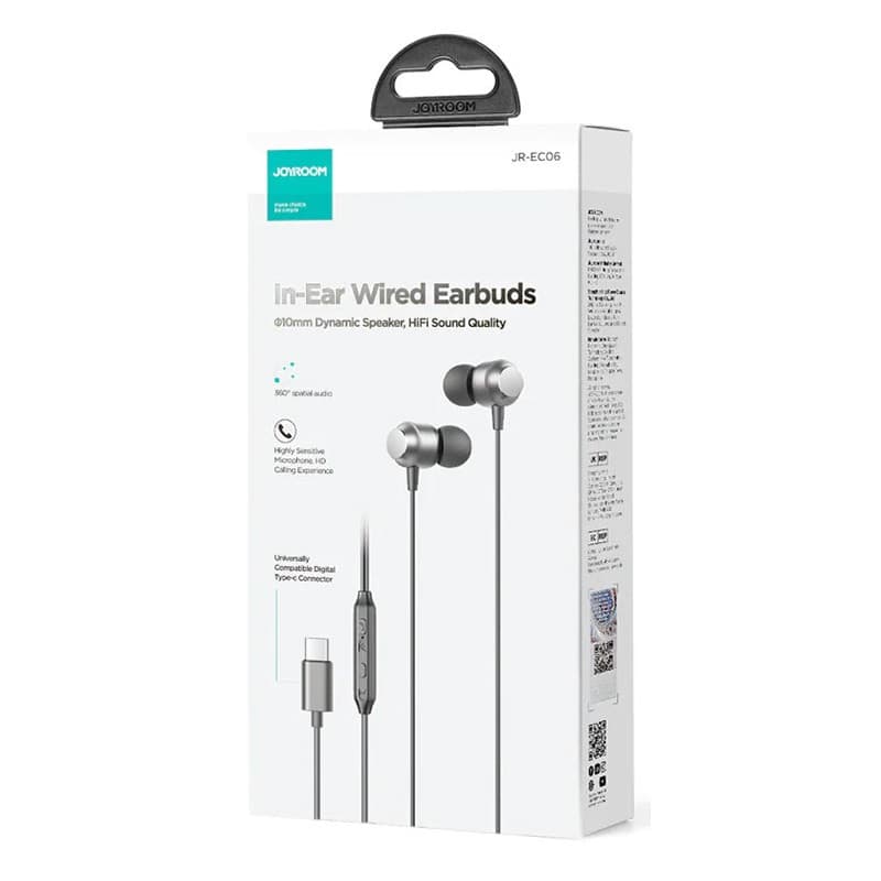 Casti audio Type-C Joyroom JR-EC06, In Ear, 1.2 m, Mic & Volume Key, HiFI, gri 2