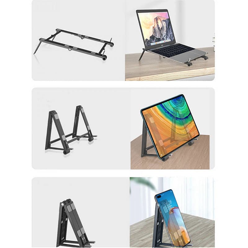 Suport/stand de birou Andowl Q-ZJ009, pentru laptop, tableta, telefon, pliabil, reglabil, negru 2