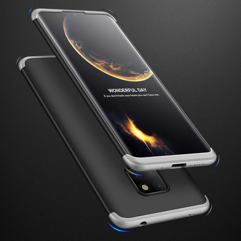 Husa Full cover GKK (fata + spate) pentru Huawei Mate 20, neagra/argintie 2