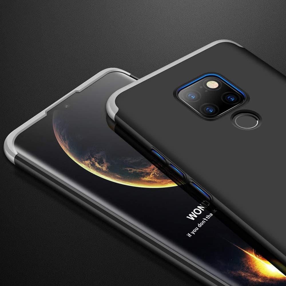 Husa Full cover GKK (fata + spate) pentru Huawei Mate 20, neagra/argintie 4