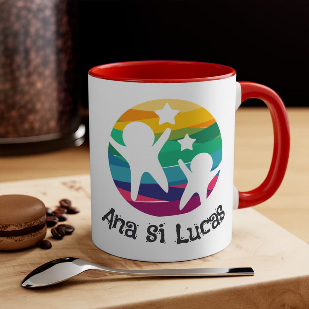 Cana ceramica personalizata, 330 ml, alba, logo Ana si Lucas 2