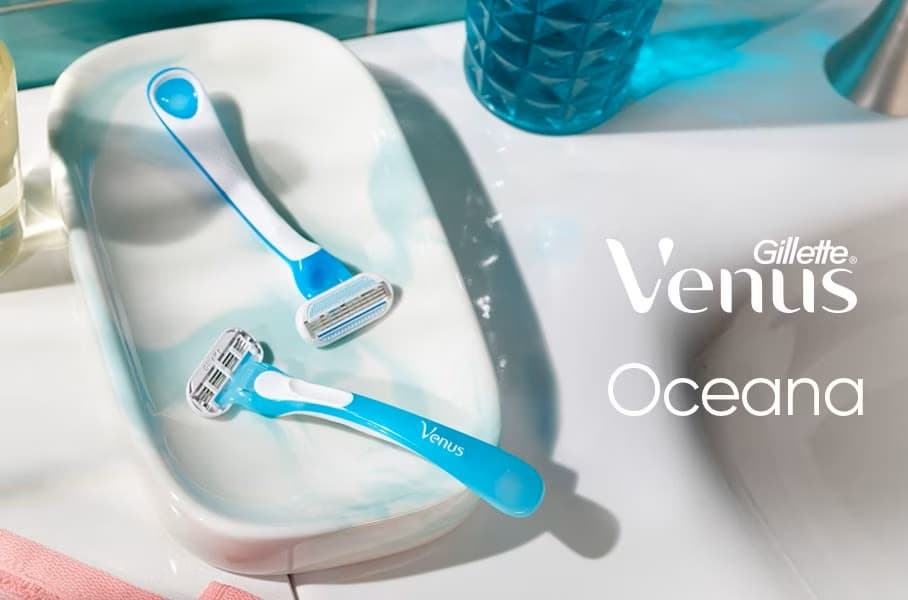 Set 4 aparate de ras Gillette Venus Oceana, 3 lame, banda lubrifianta cu aloe, alb/albastru 3
