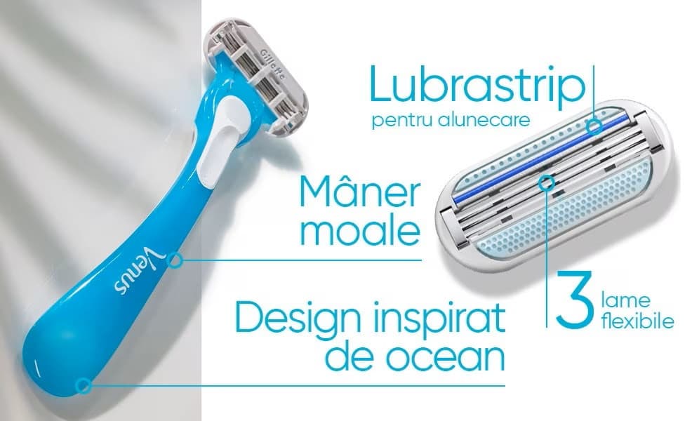 Set 4 aparate de ras Gillette Venus Oceana, 3 lame, banda lubrifianta cu aloe, alb/albastru 4