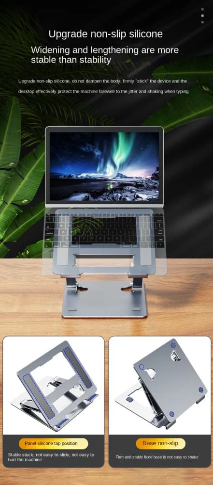 Suport de birou din aluminiu pentru laptop 9,6 - 17" inch sau tableta, pliabil, reglabil, gri inchis 3
