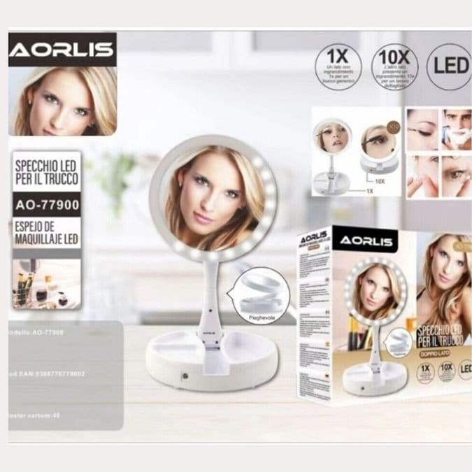 Oglinda de machiaj cu LED AORLIS AO-77900, rotunda, pliabila 3