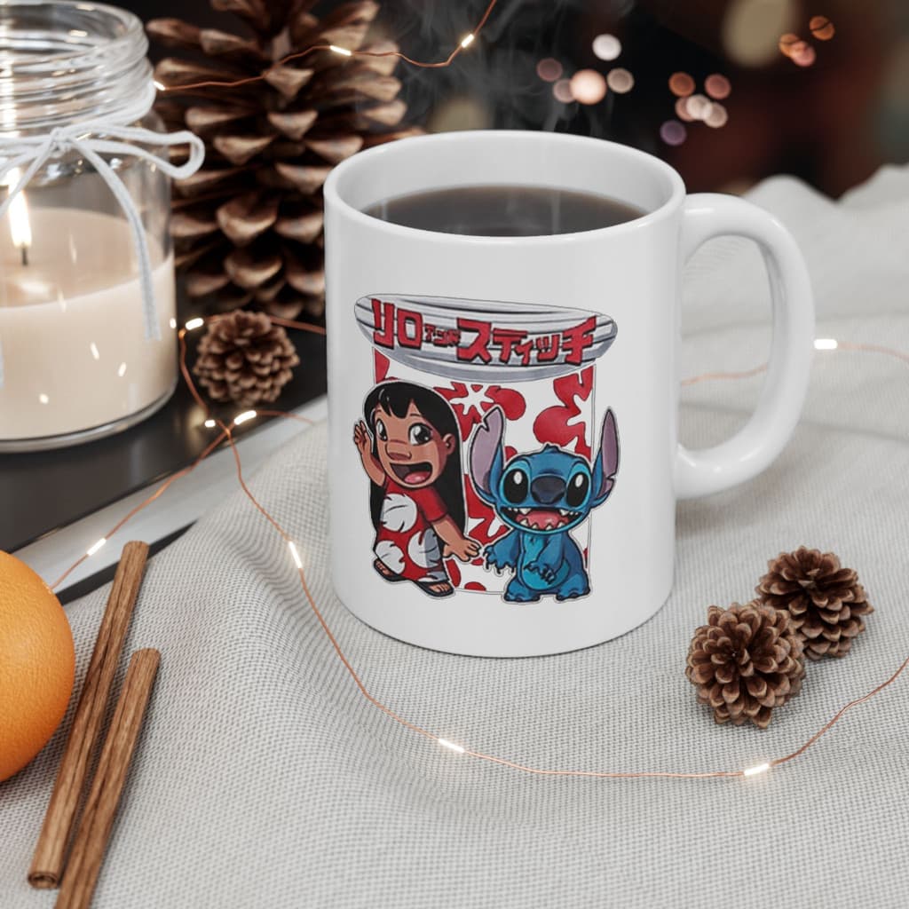 Cana ceramica personalizata, design Stitch Japan, 330 ml, alba 2