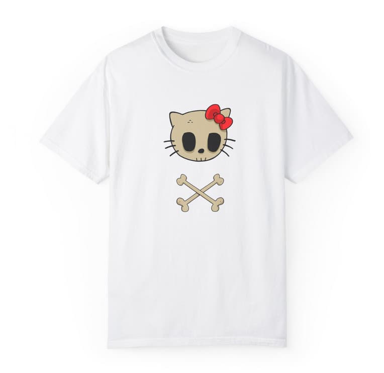 Tricou personalizat alb, copii/adulti, design Kitty Skull, modal, diverse marimi 2