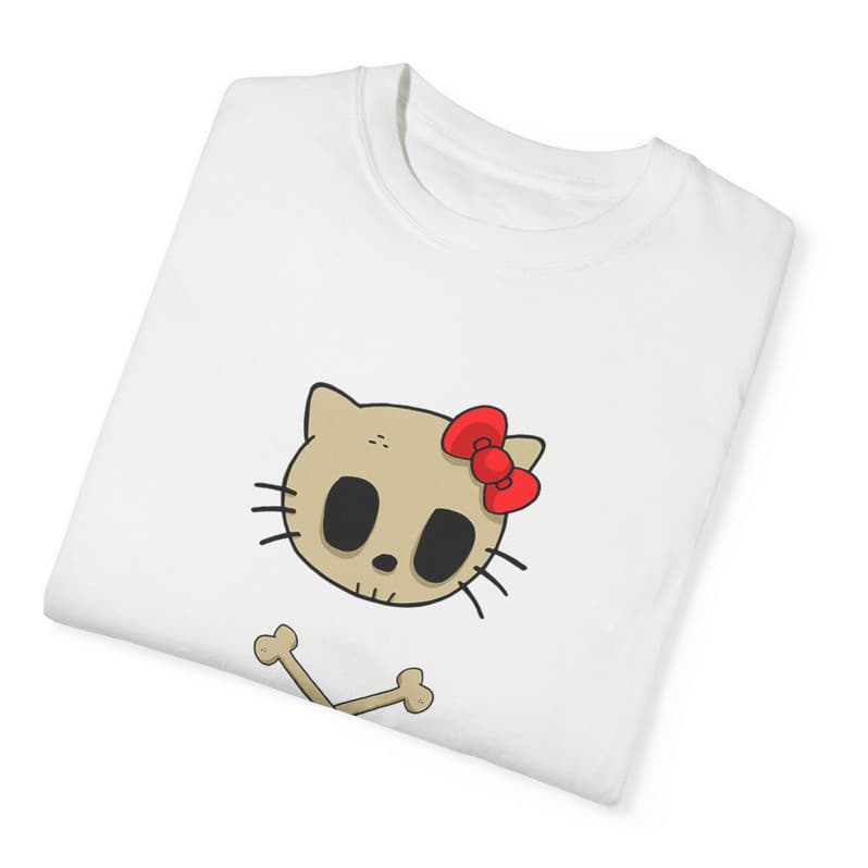 Tricou personalizat alb, copii/adulti, design Kitty Skull, modal, diverse marimi 3