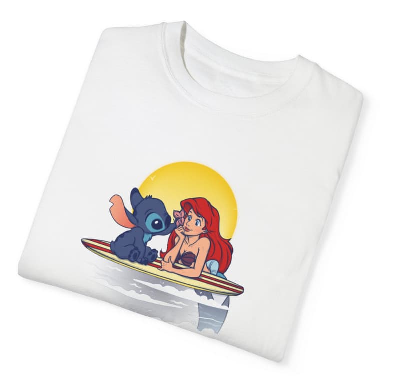 Tricou personalizat alb, copii/adulti, design Stitch si Sirena, modal, diverse marimi 2