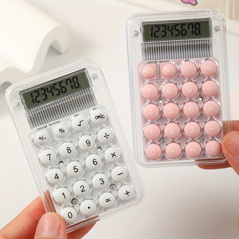 Mini calculator de birou Karuida KK-506,  8 caractere, carcasa transparenta, butoane albe 2