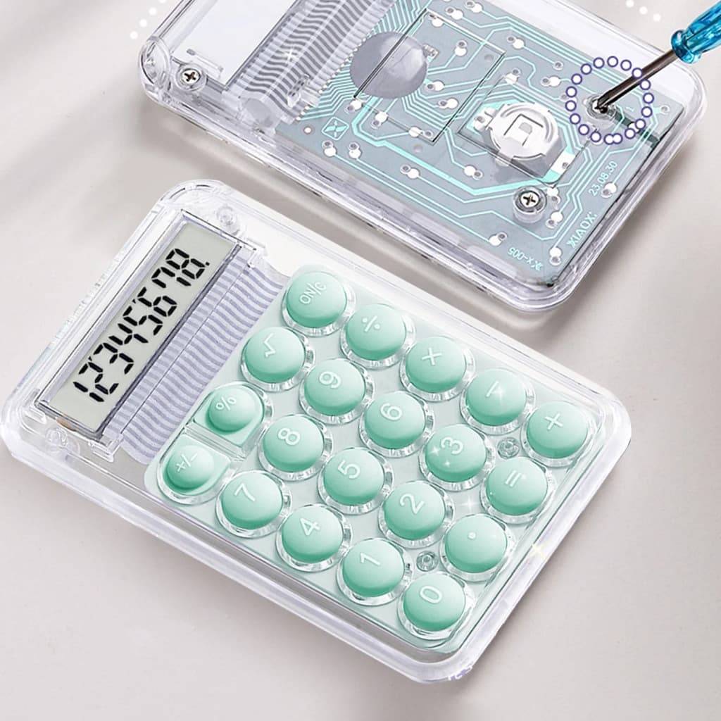 Mini calculator de birou Karuida KK-506,  8 caractere, carcasa transparenta, butoane verzi 2