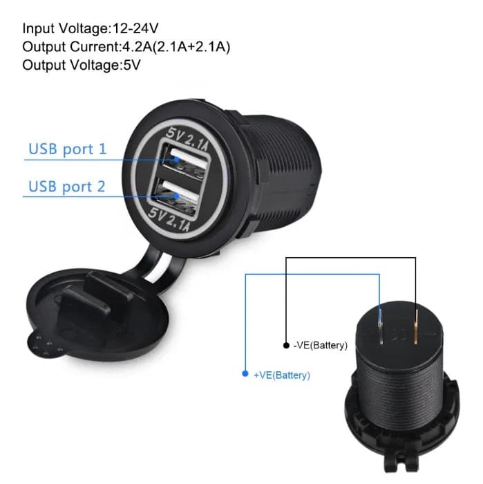 Încărcător Auto 12V/24V - 2.1A, 2 porturi USB, montaj Îngropat + Capac Protecție, pentru Mașină, Camion, Barcă 4