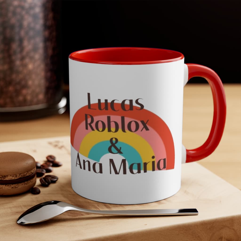 Cana ceramica personalizata, 330 ml, alba, logo Lucas Roblox si Ana Maria 2