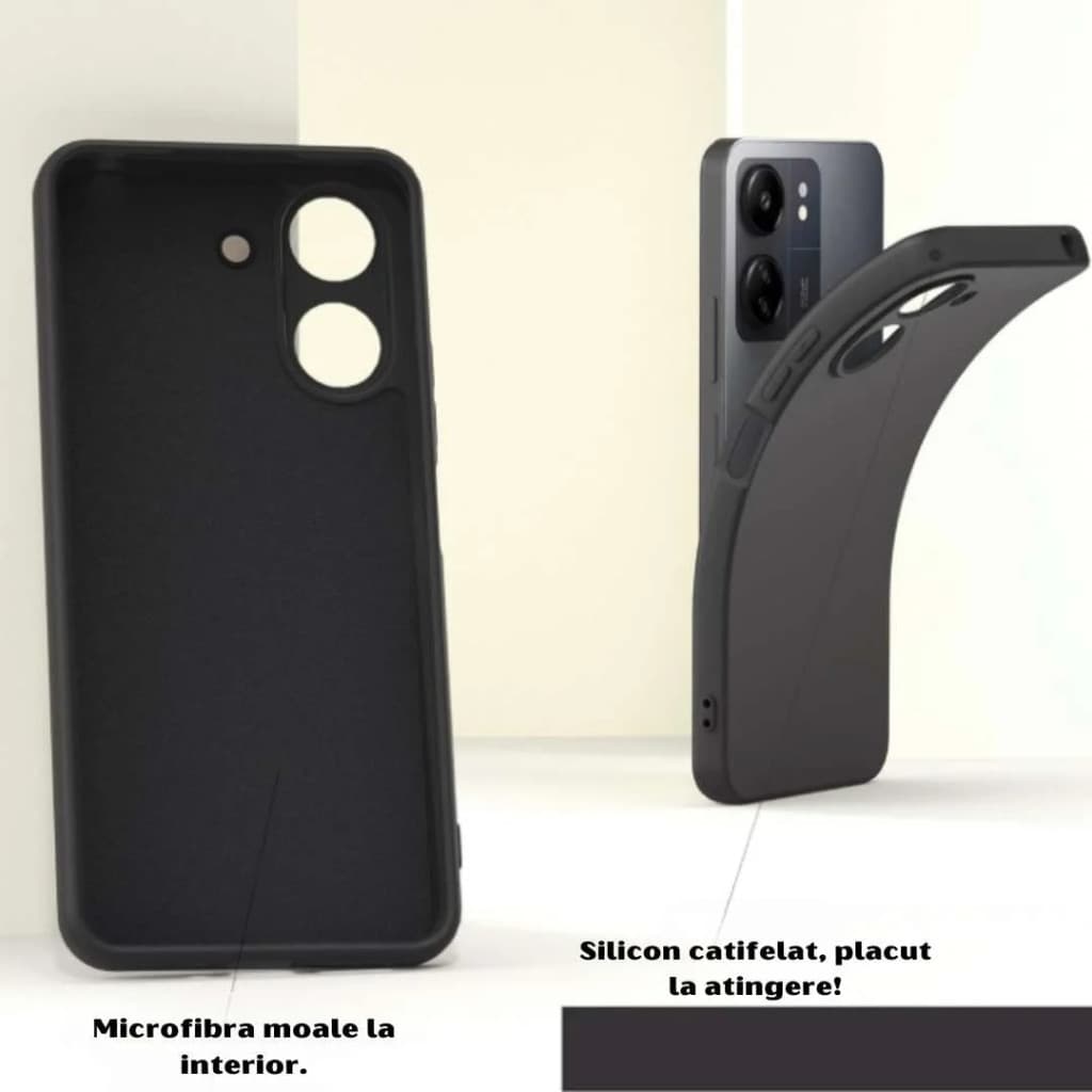 Husa Xiaomi Redmi 13C, Luxury Silicone, protectie camera, catifea in interior, neagra 2