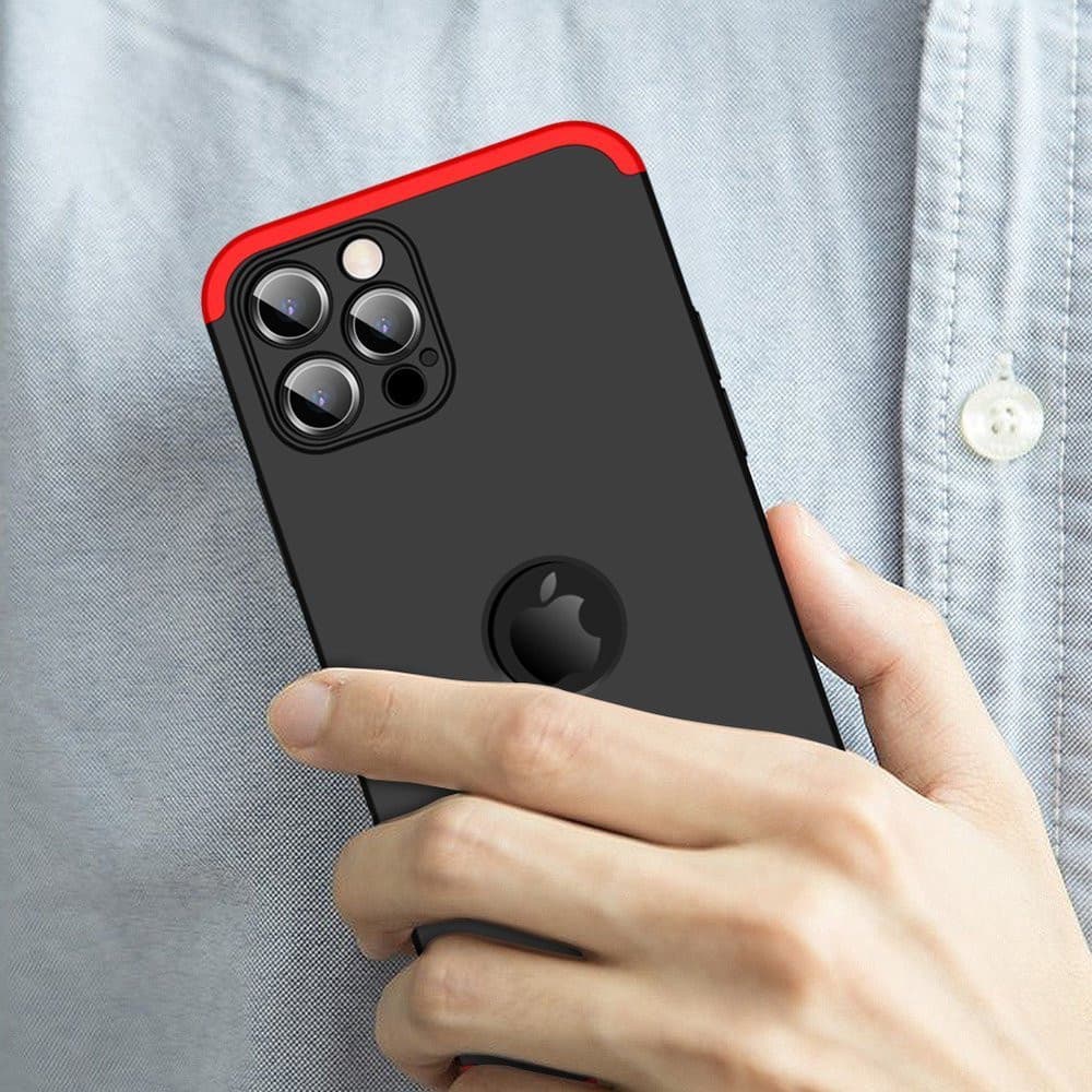 Husa Full Cover GKK (fata + spate) pentru Apple iPhone 12 Pro, negru cu rosu 5