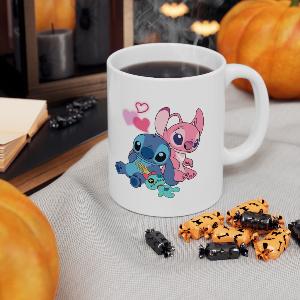 Cana ceramica personalizata, design Stitch in Love, 330 ml, alba 2