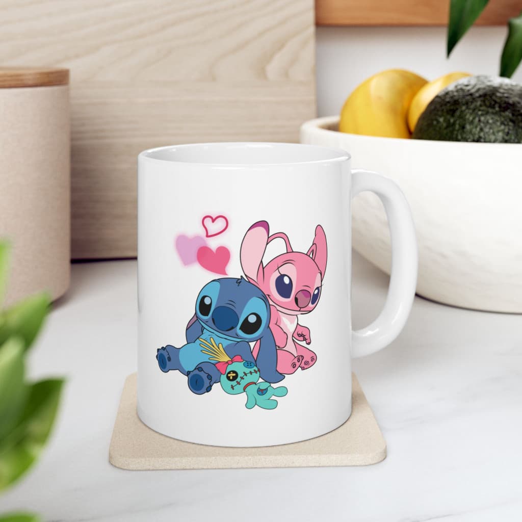 Cana ceramica personalizata, design Stitch in Love, 330 ml, alba 5
