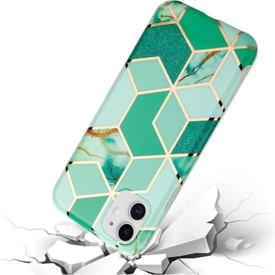 Husa protectie  compatibila cu Samsung Galaxy A32 Soft IMD TPU Marble Geometric Verde 2