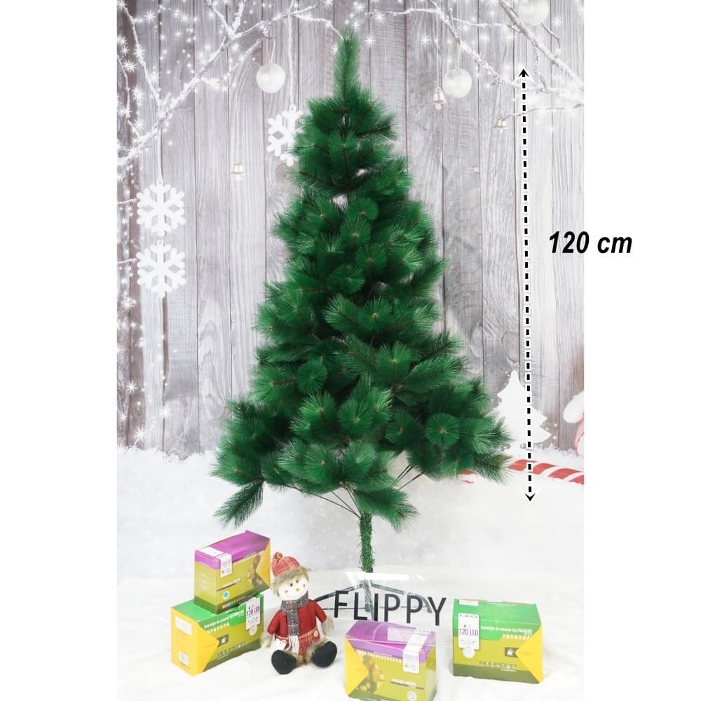 Brad artificial de Craciun tip pin, clasic, inaltime 120 cm, pentru interior/exterior, verde, suport de plastic inclus 2