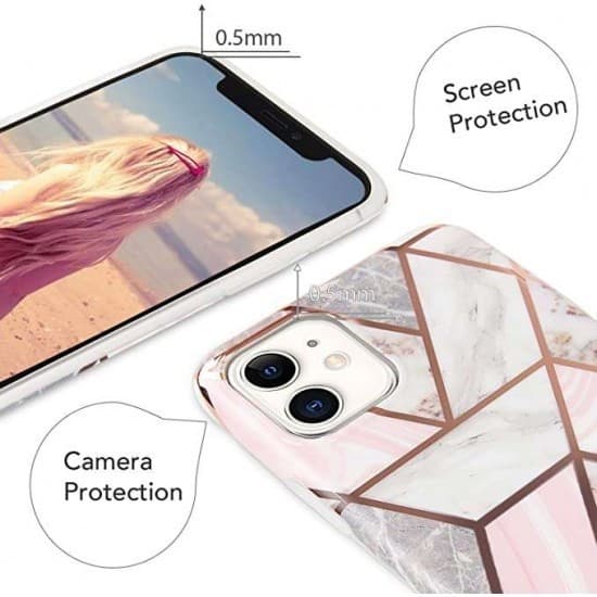 Husa protectie compatibila cu Huawei P Smart 2021 Soft IMD TPU Marble Geometric Alb 2