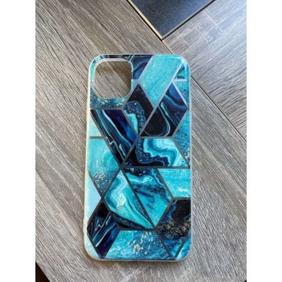 Husa protectie compatibila cu Samsung Galaxy A32 5G Soft IMD TPU Marble Geometric Albastru 2