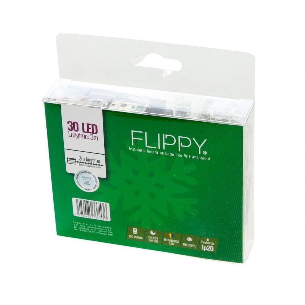 Instalatie de Craciun cu Baterii Tip Liniar, 2 jocuri de lumini, Fir Transparent 3 m 30 LED -uri, Alb Rece 4