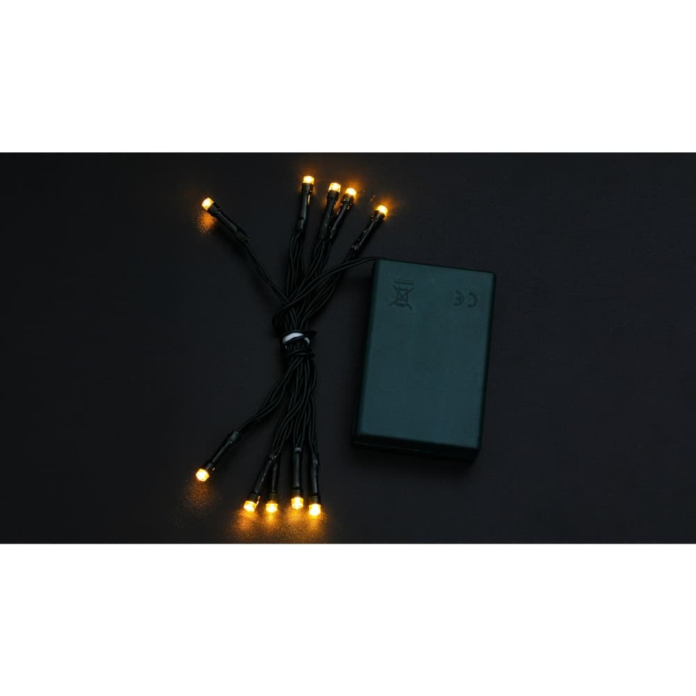 Instalatie de Craciun cu baterii tip liniar, 2 jocuri de lumini, fir verde 1 m 10 LED -uri, alb cald 3