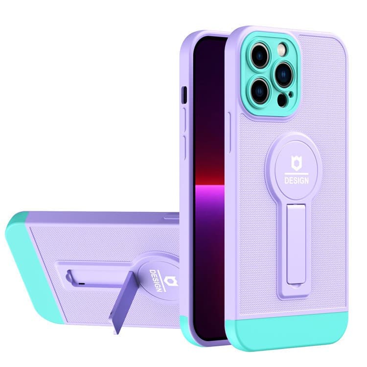 Husa Apple iPhone 11, Armor Design, functie stand, insertie metalica pentru suport auto magnetic, lila/turcoaz 2