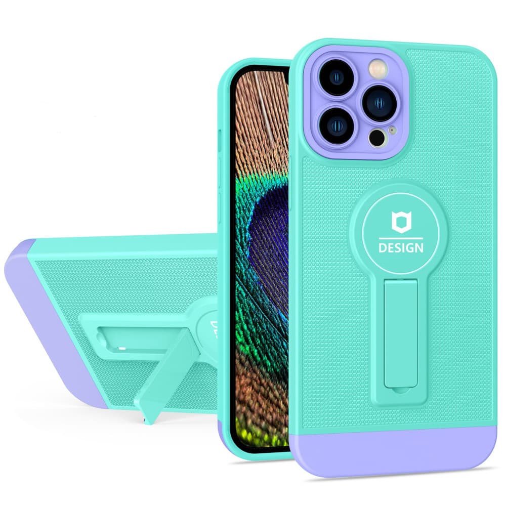 Husa Apple iPhone 11 Pro Max, Armor Design, functie stand, insertie metalica pentru suport auto magnetic, turcoaz/lila 2