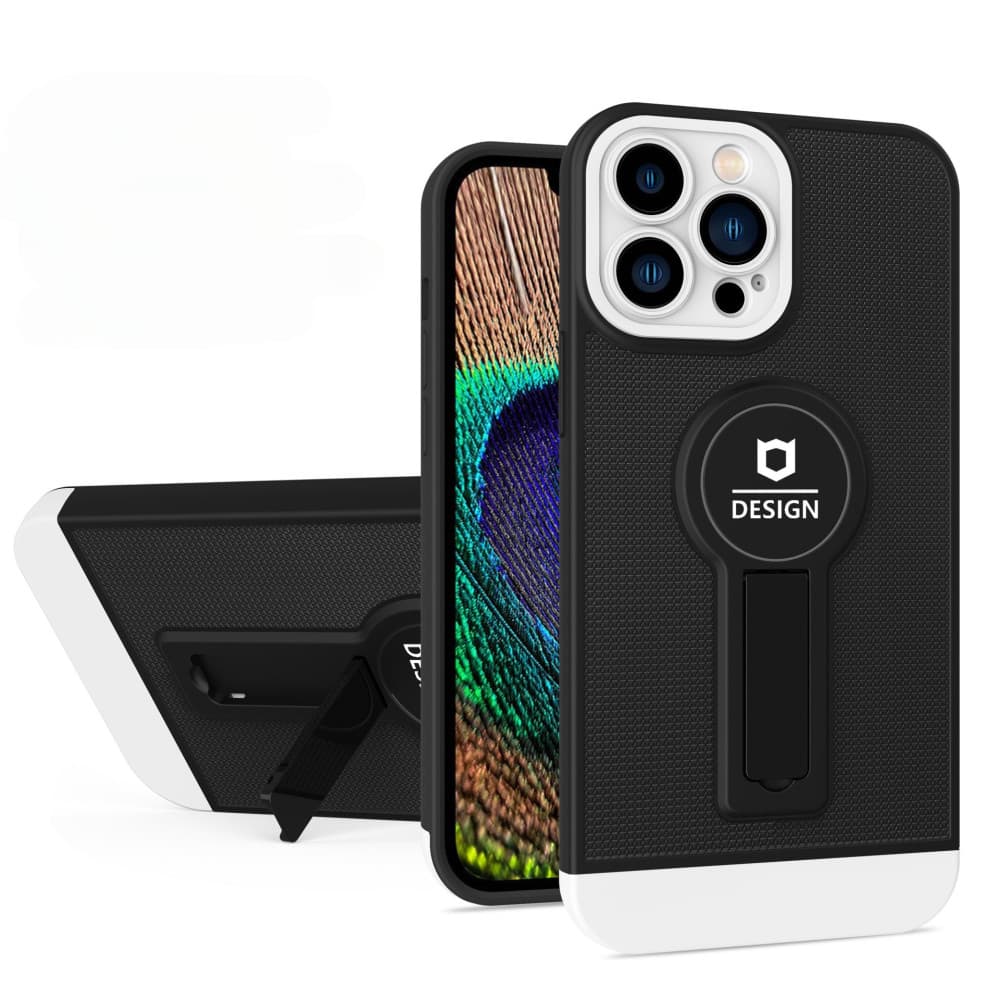 Husa Apple iPhone 12, Armor Design, functie stand, insertie metalica pentru suport auto magnetic, negru/alb 2
