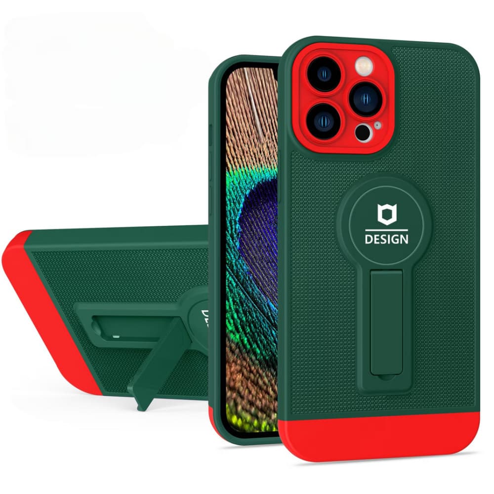 Husa Apple iPhone 12 Pro, Armor Design, functie stand, insertie metalica pentru suport auto magnetic, verde/rosu 2