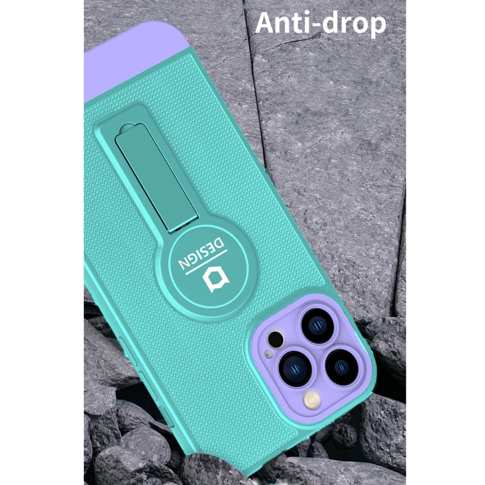 Husa Apple iPhone 13 Pro Max, Armor Design, functie stand, insertie metalica pentru suport auto magnetic, turcoaz/lila 3