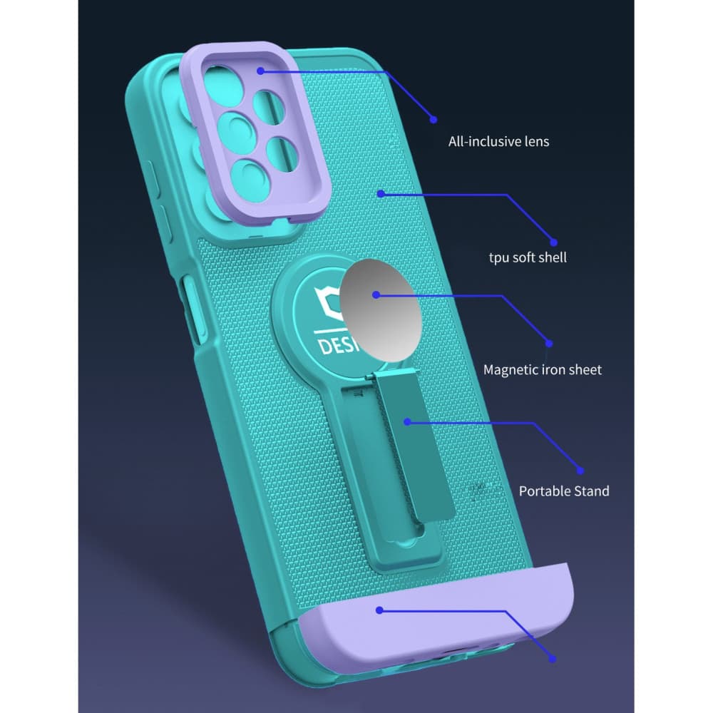 Husa Apple iPhone 13 Pro Max, Armor Design, functie stand, insertie metalica pentru suport auto magnetic, turcoaz/lila 4