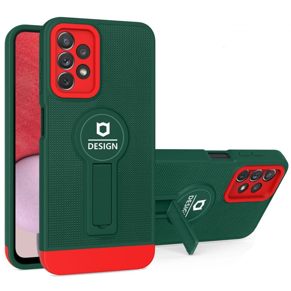 Husa Samsung Galaxy A13 4G, Armor Design, functie stand, insertie metalica pentru suport auto magnetic, verde/rosu 2