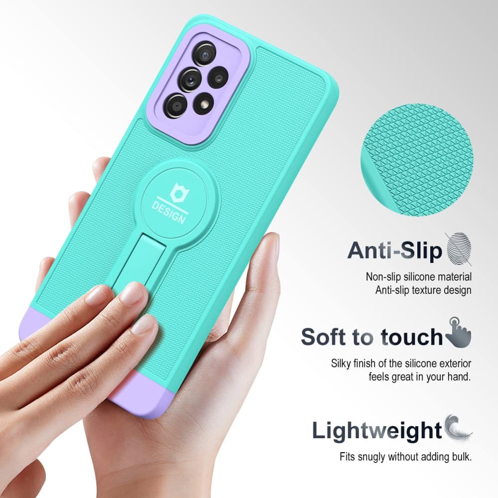 Husa Samsung Galaxy A13 4G, Armor Design, functie stand, insertie metalica pentru suport auto magnetic, turcoaz/mov 4