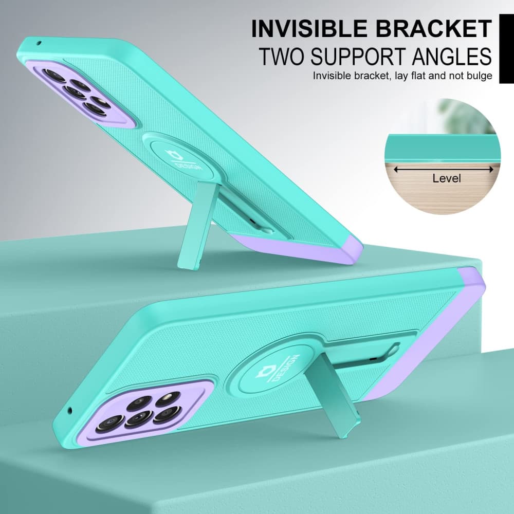 Husa Samsung Galaxy A13 4G, Armor Design, functie stand, insertie metalica pentru suport auto magnetic, turcoaz/mov 5