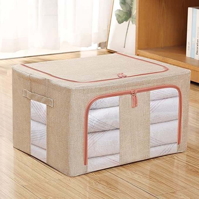 Cutie de depozitare pliabila cu fermoar, 24 litri, material textil, 40 X 30 X 20 cm, crem 4