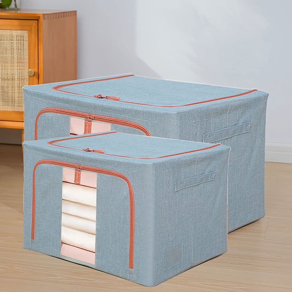 Cutie de depozitare pliabila cu fermoar, 24 litri, material textil, 40 X 30 X 20 cm, albastru deschis 3
