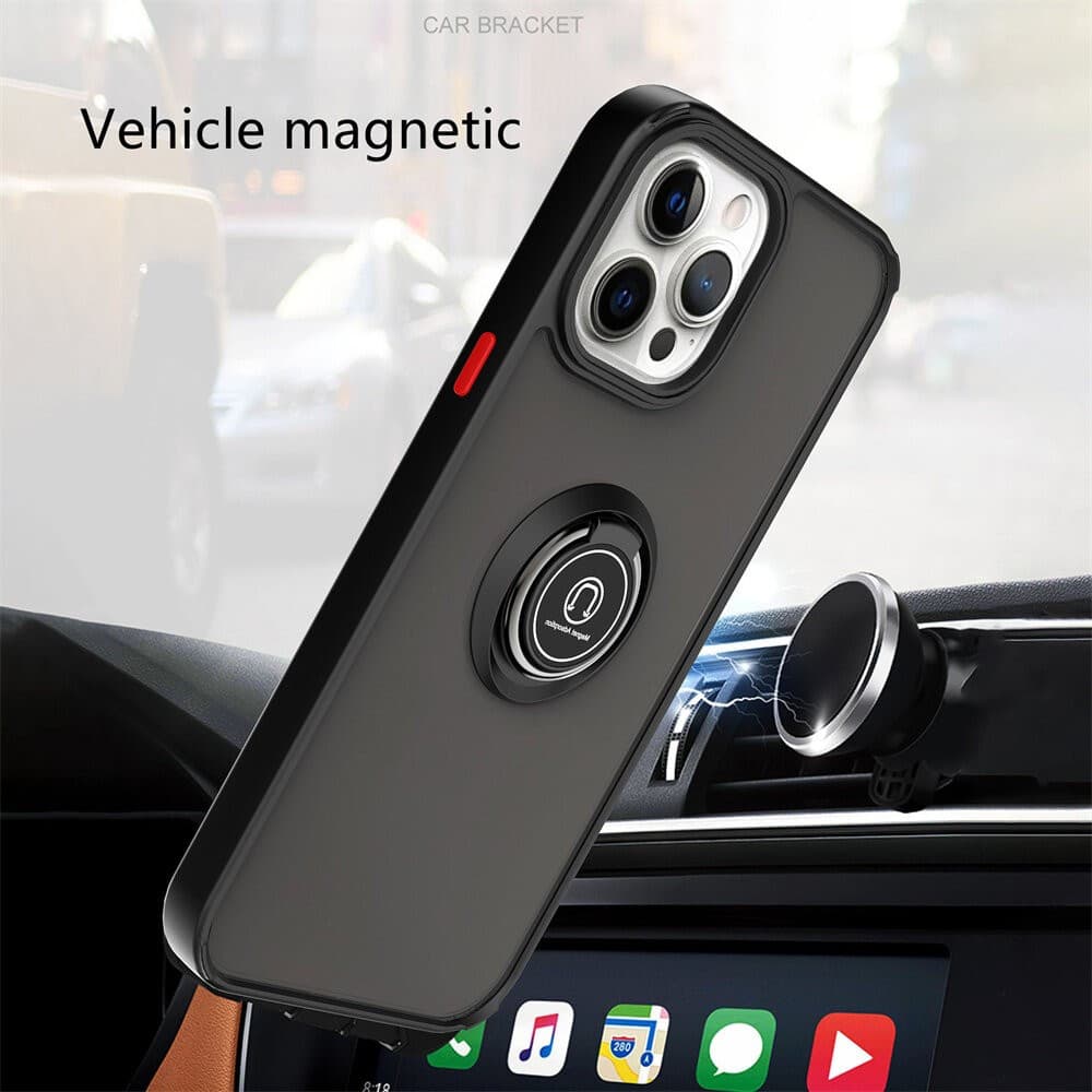 Husa protectie Apple iPhone 11, Metal Bracket, antisoc, inel sustinere, prindere magnetica, margini negre 2