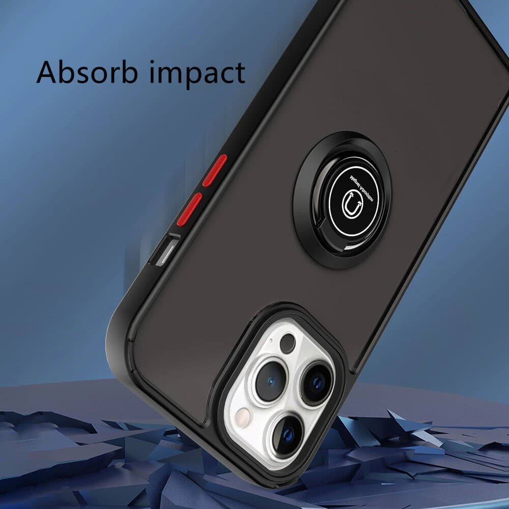 Husa protectie Apple iPhone 14 Pro Max, Metal Bracket, antisoc, inel sustinere, prindere magnetica, margini negre 3