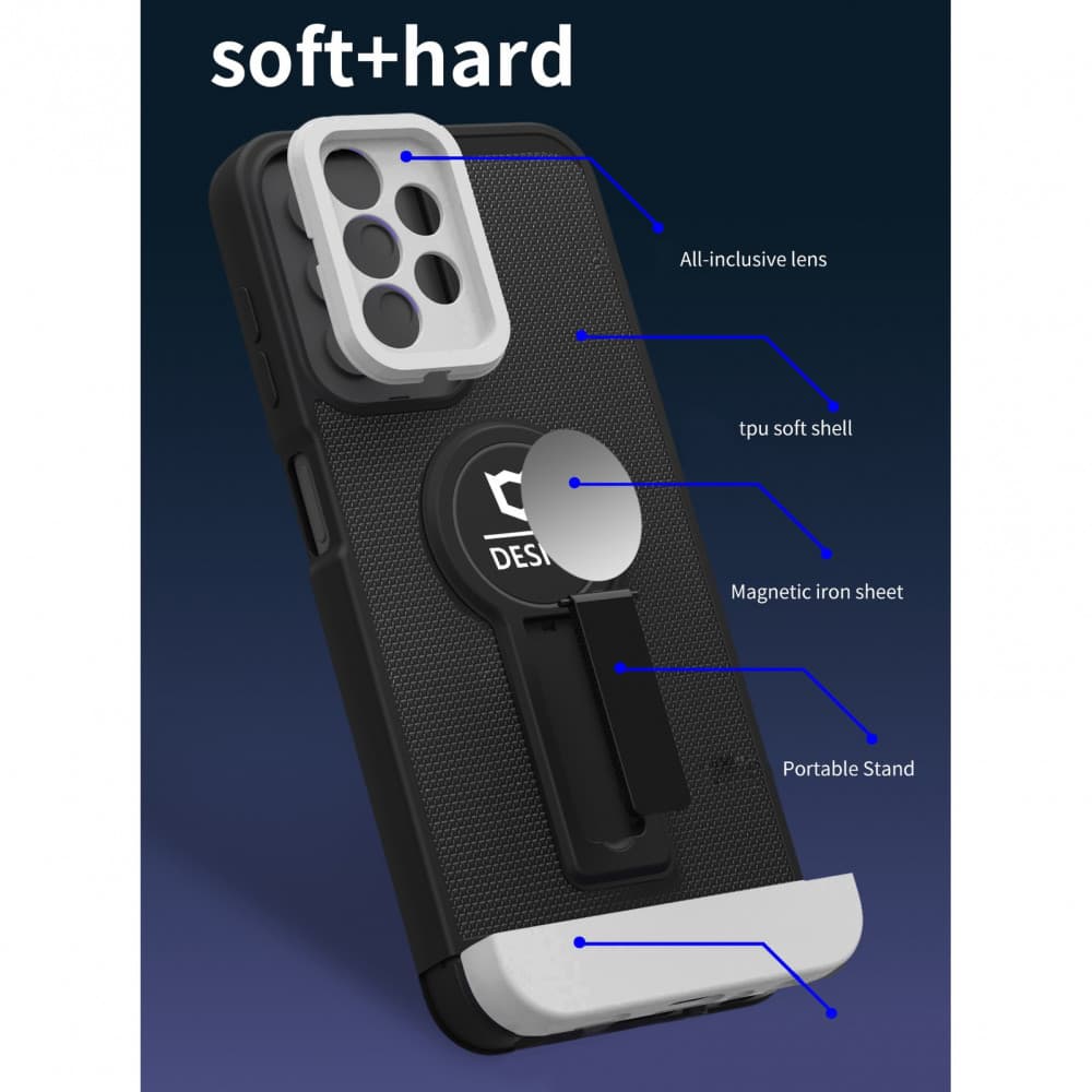 Husa Samsung Galaxy S21 FE , Armor Design, functie stand, insertie metalica pentru suport auto magnetic, negru/alb 3