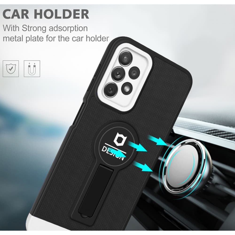 Husa Samsung Galaxy S21 FE , Armor Design, functie stand, insertie metalica pentru suport auto magnetic, negru/alb 4