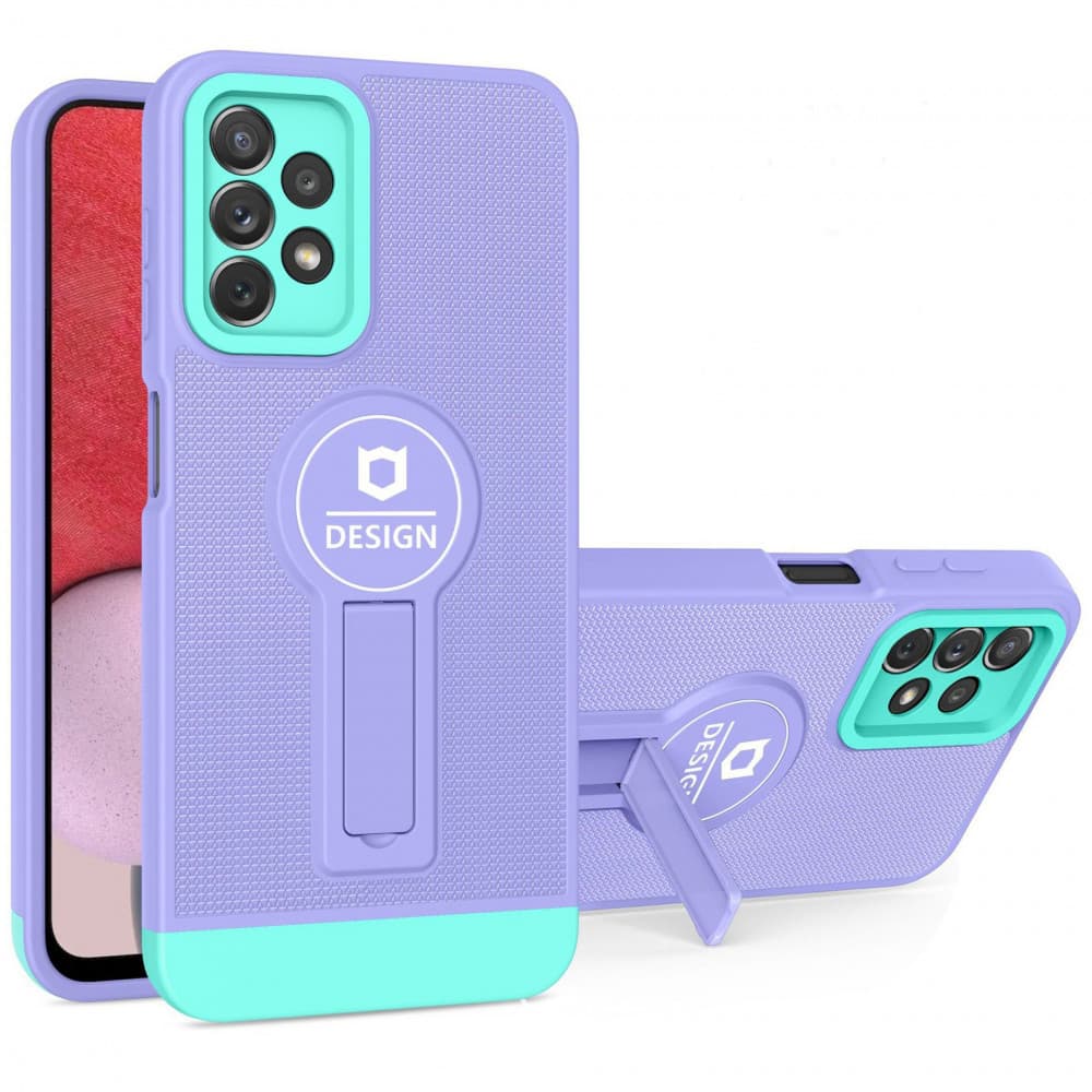 Husa Samsung Galaxy A22 5G, Armor Design, functie stand, insertie metalica pentru suport auto magnetic, lila/turcoaz 3