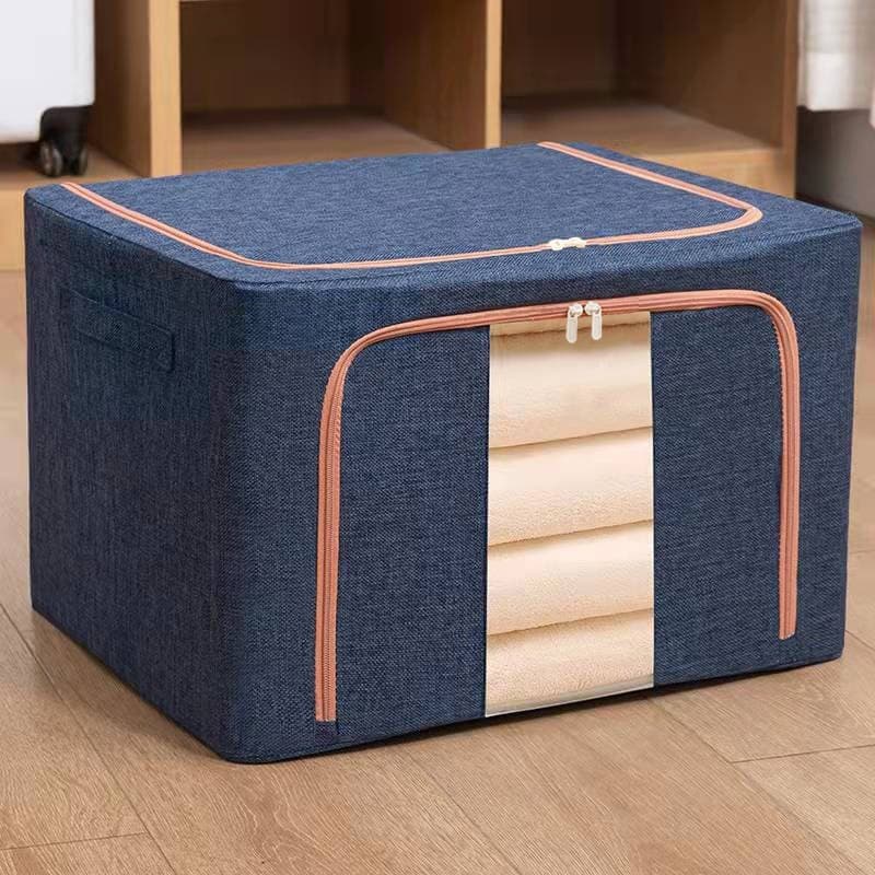 Cutie de depozitare pliabila cu fermoar, 100 litri, material textil, 60 X 42 X 40 cm, albastru inchis 2