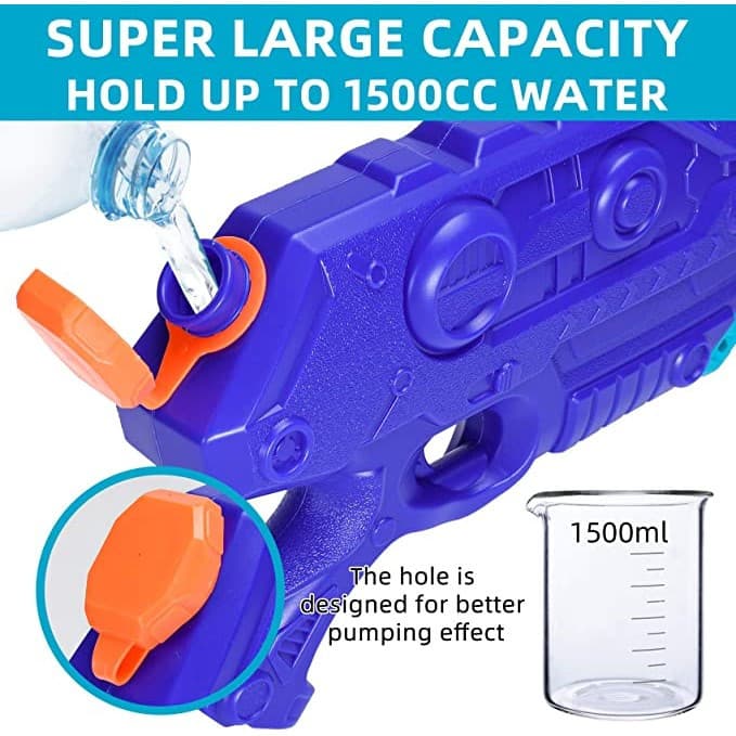 Jucarie pistol cu apa, plastic, rezervor 1500 ml, 6 ani+, albastru 4